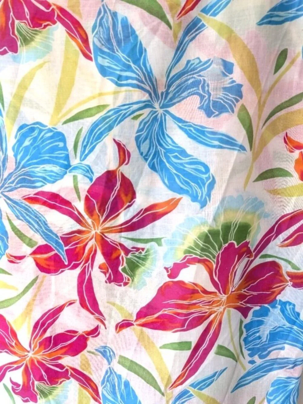 Talbots Cotton Vibrant‎ Floral Scarf with Coconut Accent 43